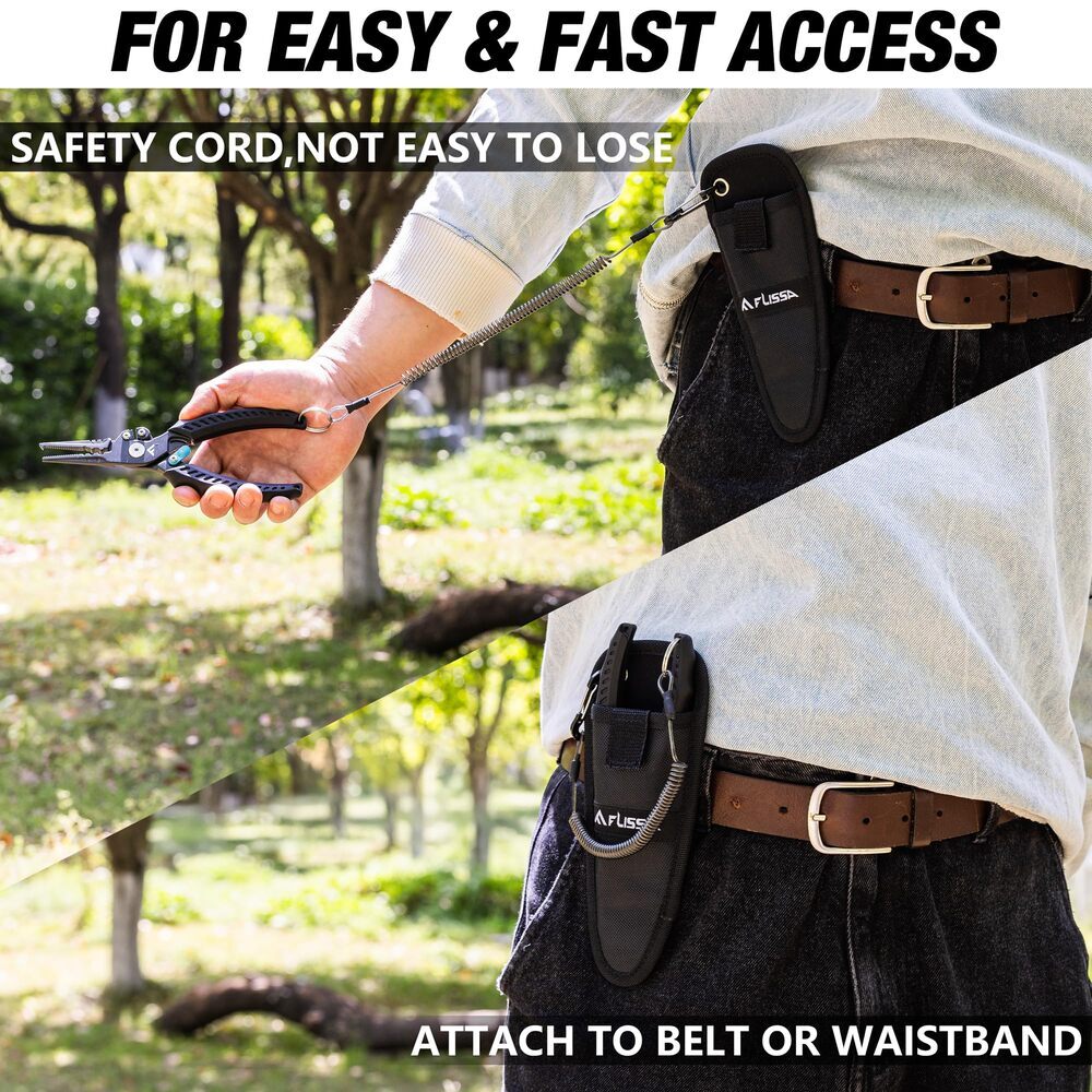 FLISSA 7-1/2" Fishing Pliers Safety Lock Design Fish Pliers Saltwater TPR Handle