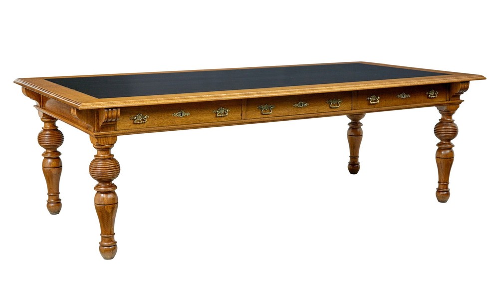 LARGE 19TH CENTURY CARVED OAK LIBRARY TABLE