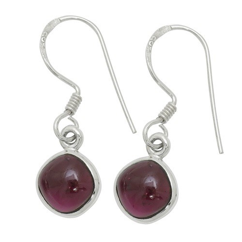 Silver Earrings (Pair) Square Garnet Hook Type