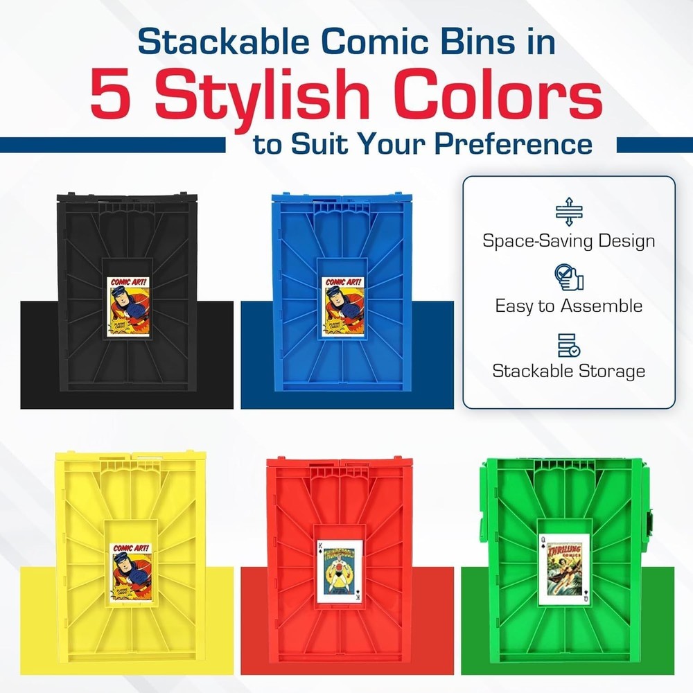 Short Comic Book Bin | Holds 150 Comics | Stackable Plastic Storage | Acid-Fr...