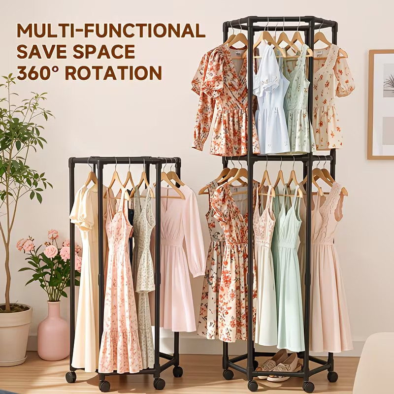 A Multifunctional Hexagonal Clothes Drying Rack - 360° Rotating，Indoor & Outdoor