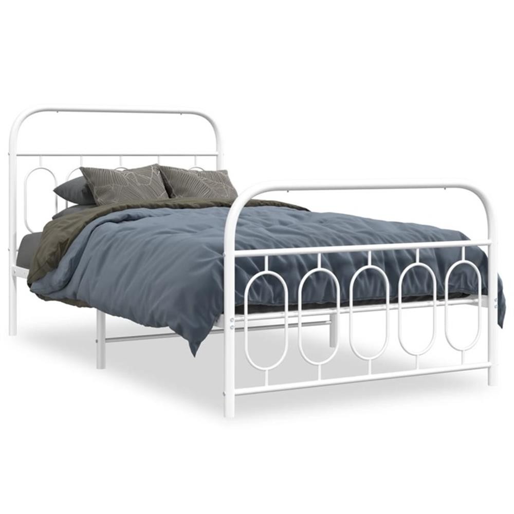 Bowery Hill Rectangular Modren Steel Twin Bed Frame in White