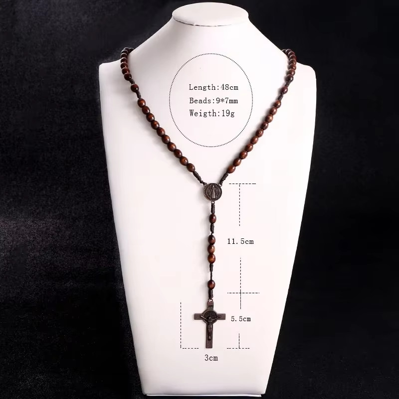 Christ Jesus Wooden Beads 8Mm Rosary Bead Cross Car Pendant Woven Rope Chain Nec