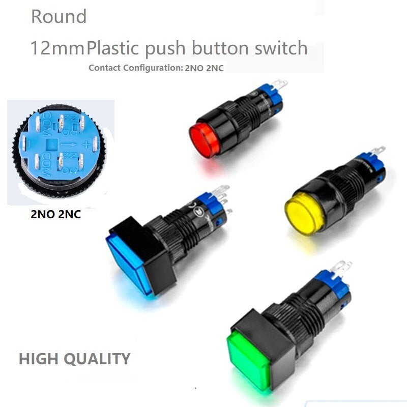 12mm DPDT Illuminated ON/OFF Round Plastic Push Button Switch (LAS2Y-Z)