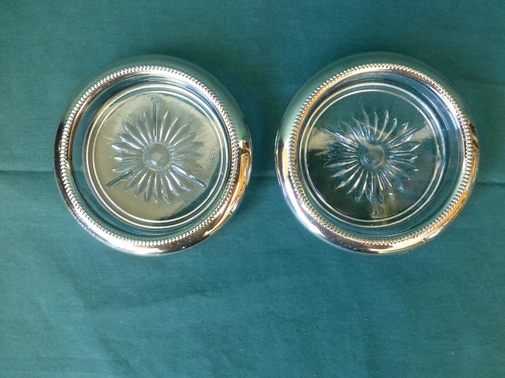 Two Leonard Silver Plated and Glass Coasters