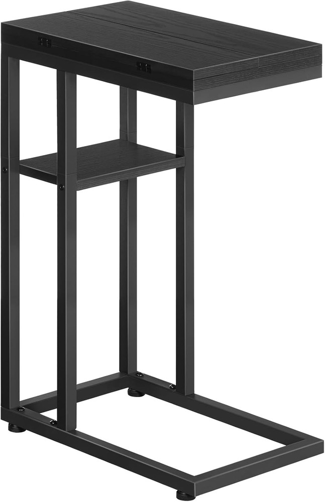 Foldable End Table C Shaped Side Table W/ Storage Shelf Small Snack Table