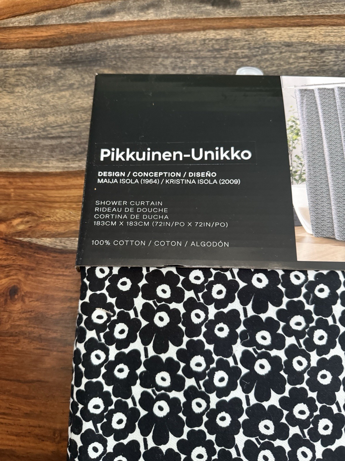 Marikmekko Shower Curtain Mini Pikkuinen Unikko Black White Floral Cotton 72X72