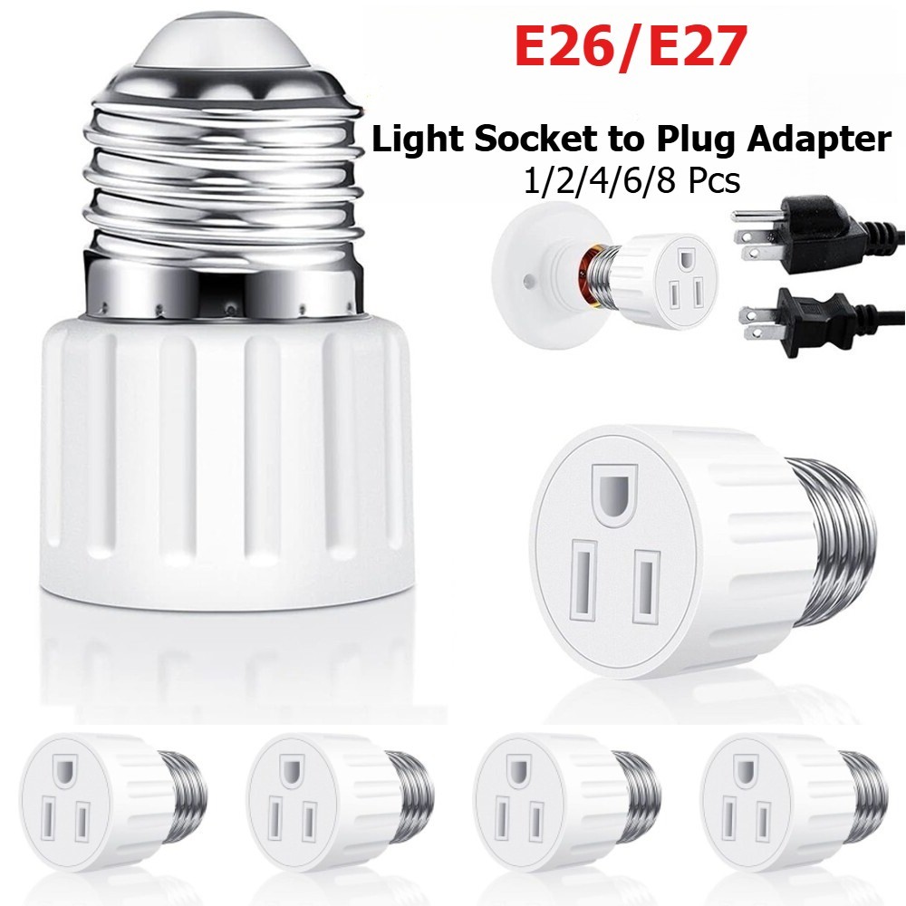 1-8Pcs E26/E27 2/3 Prong Light Socket to Plug Adapter Light Bulb Outlet Adapter