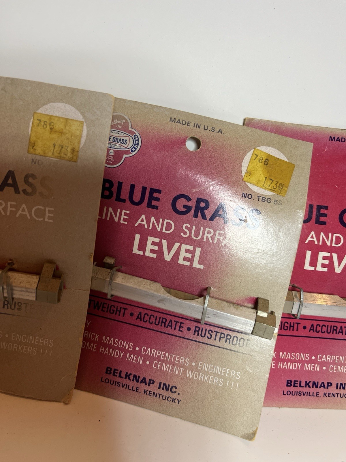 Lot 5 Vintage Belknap Blue Grass Line Surface Level TBG-5S NOS USA Mason Tool