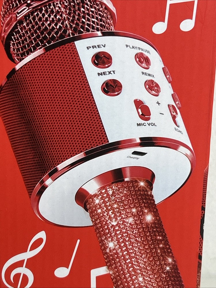 Hello Kitty Bluetooth Karaoke Microphone & Wireless Speaker USB Charging Red NIB