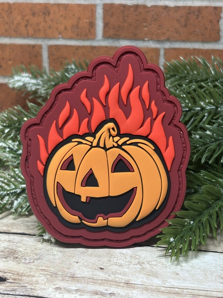 Tactical PVC Patch- Flaming Halloween Pumpkin Patch -  Morale Fire Pumpkin Patch