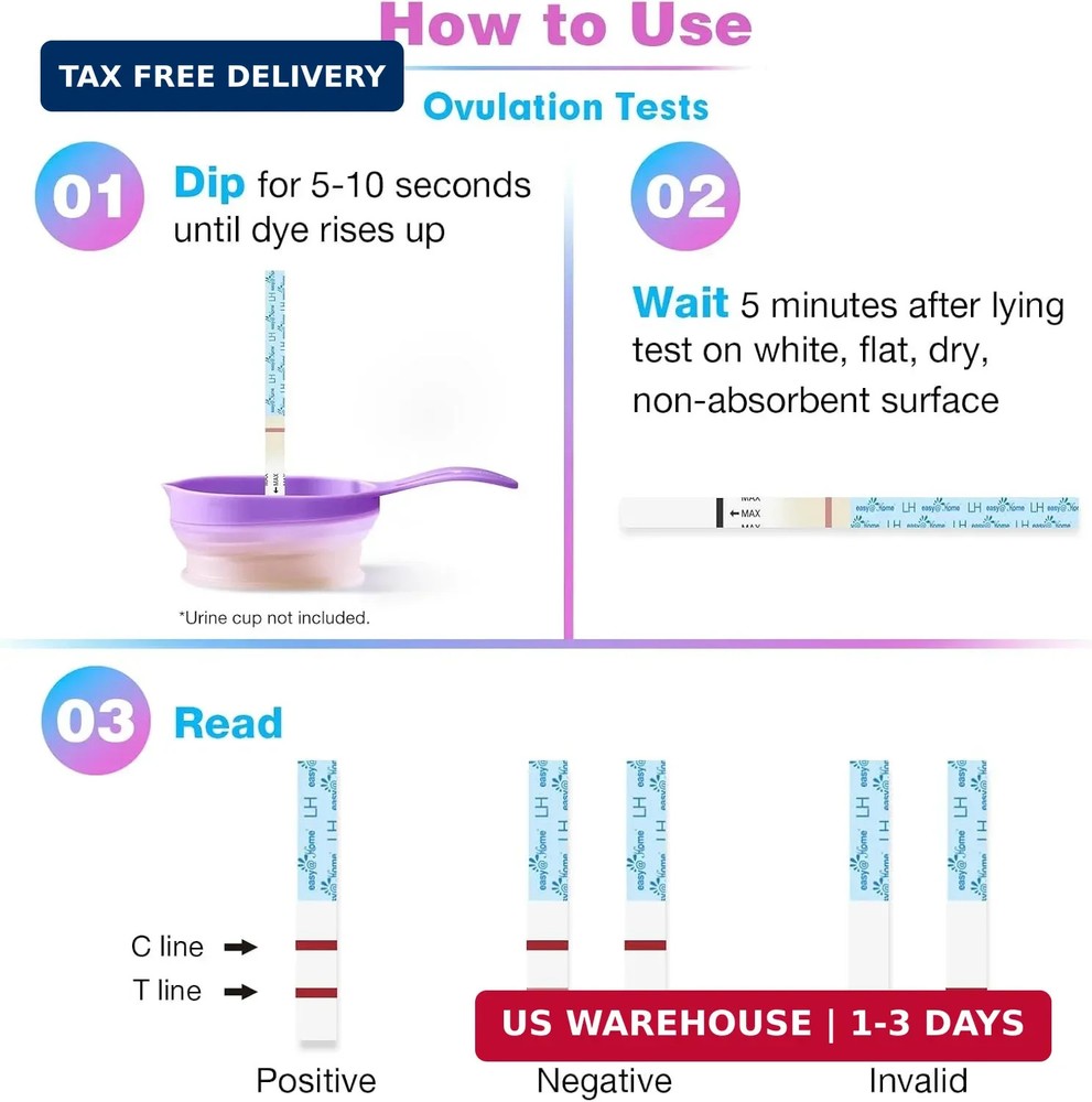 Easy@Home Ovulation Test Strips (50-Pack), FSA Eligible Ovulation Predictor Kit,