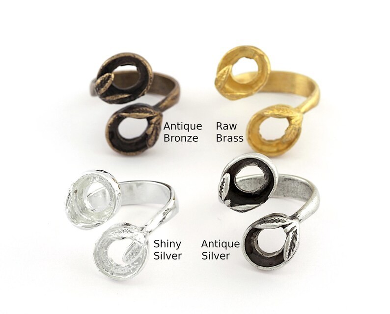 Adjustable Leaf Bezel Ring Blank - Raw Brass, Antique Silver (19mm 9US) -0965
