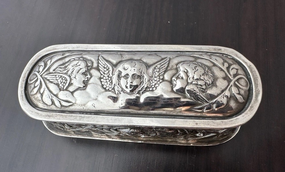 Antique Solid Silver Trinket Box Reynolds Angels c.1903