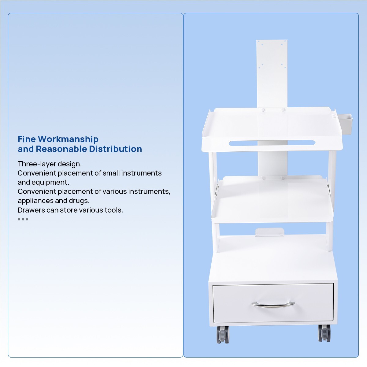 Dental Mobile Medical Cart Instrument Trolley Cabinet w/ Drawer and Power Socket