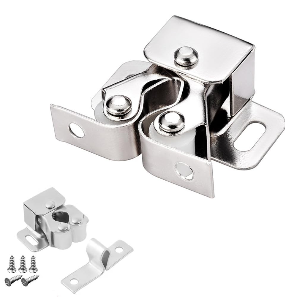 6 Pack Cabinet Latch - Double Roller Catch Hardware for 6 Pieces, Silver
