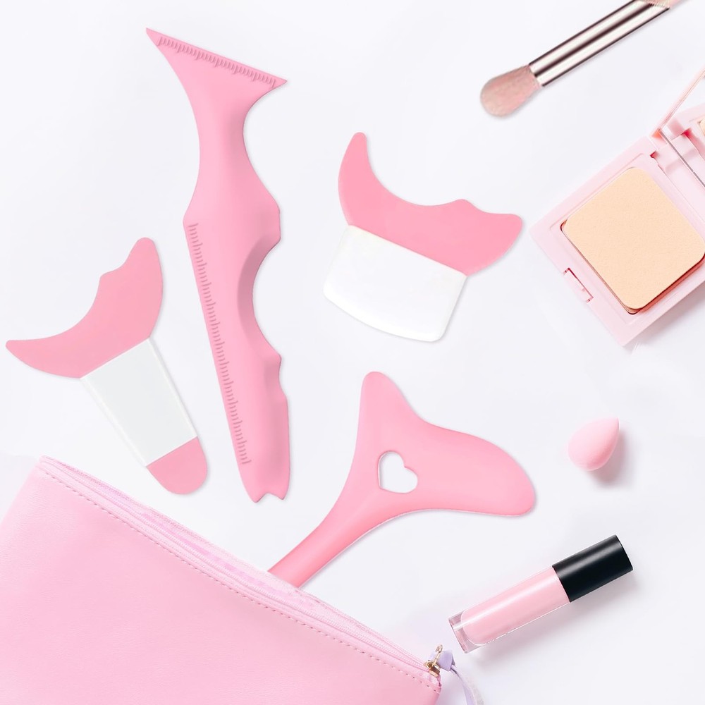 4Pcs Eyeliner Stencils, Silicone Winged Tip, Multifunctional Mascara Shield for