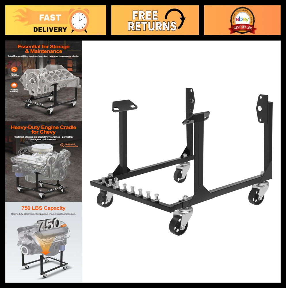 Heavy Duty Rolling Engine Cradle Stand with Wheels, 750 LBS Capacity, Chevy Comp