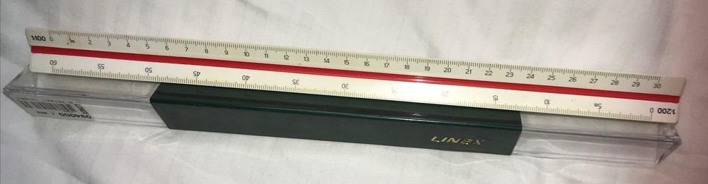 Linex 311 Triangular Graphics Engineering Drawing ruler in original case Vintag