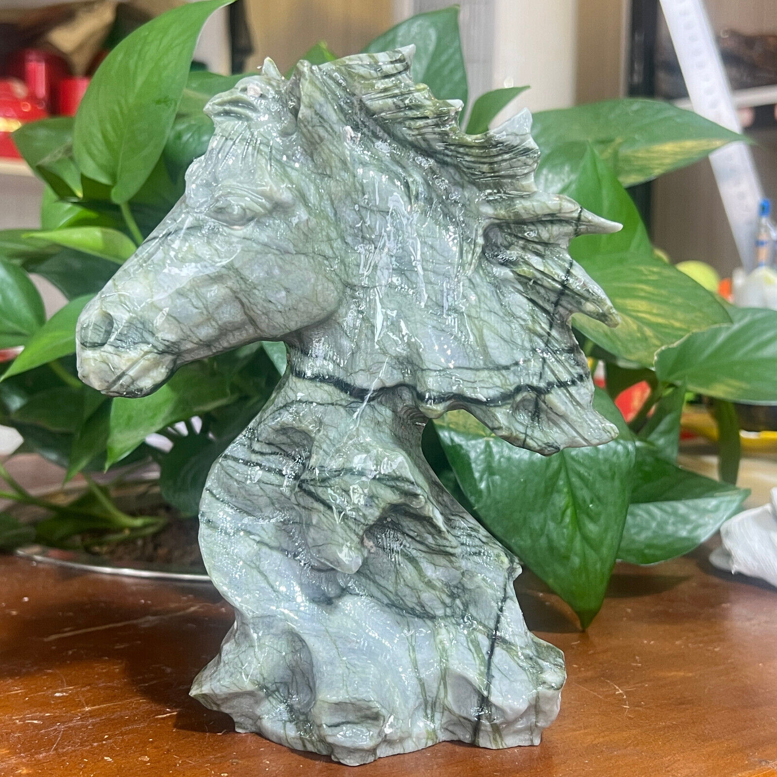 2.97LB Natural yushu stone Quartz Carved horse's head skull Crystal healing 1PC