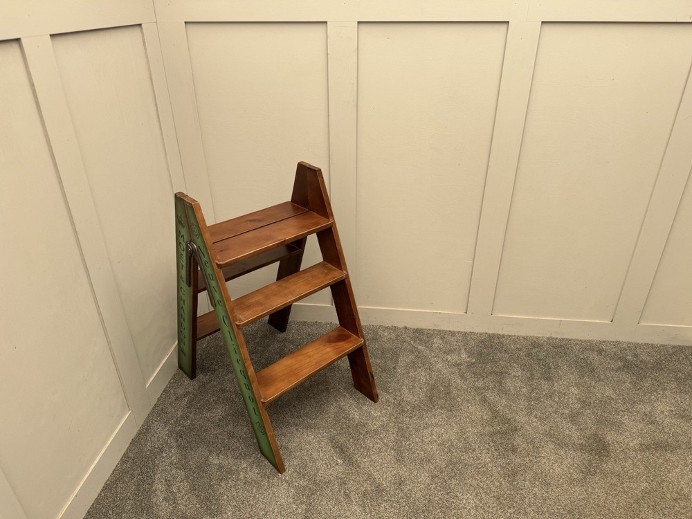 Vintage Style Pine Step Ladder Folding Kitchen Steps