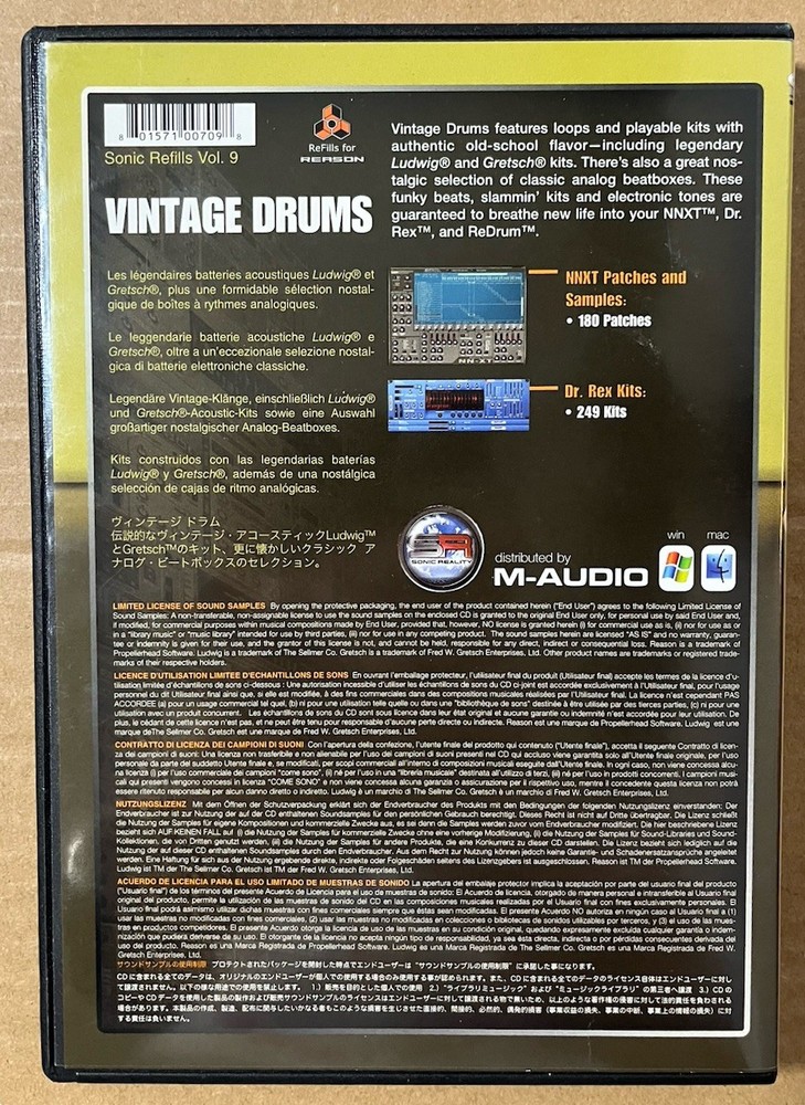 REASON SONIC REFILLS VOLUME 9 VINTAGE DRUMS CD-ROM Patches & Samples