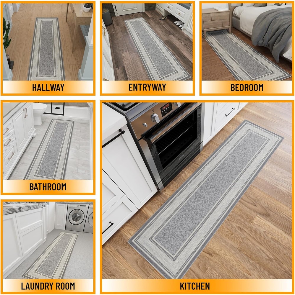 Ottomanson Machine Runner - 1'10" x 7', Border Light Grey