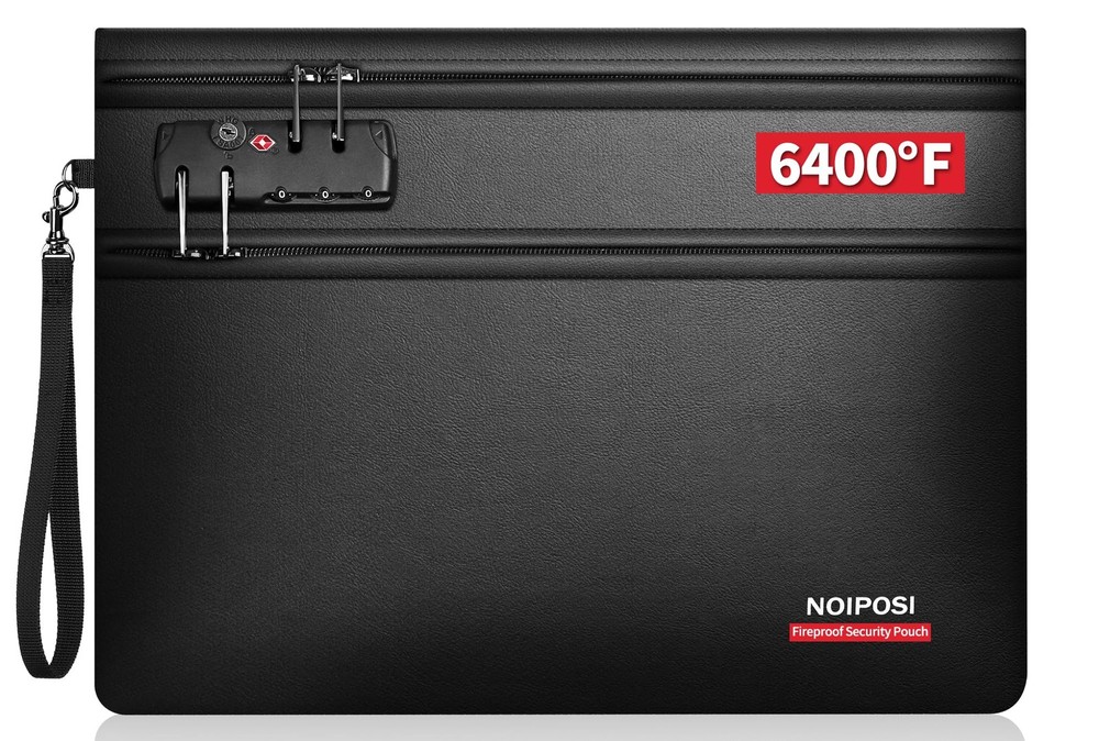 6400℉ Fireproof Document Bag with LockDual-Zip Compartments Fireproof Money B...