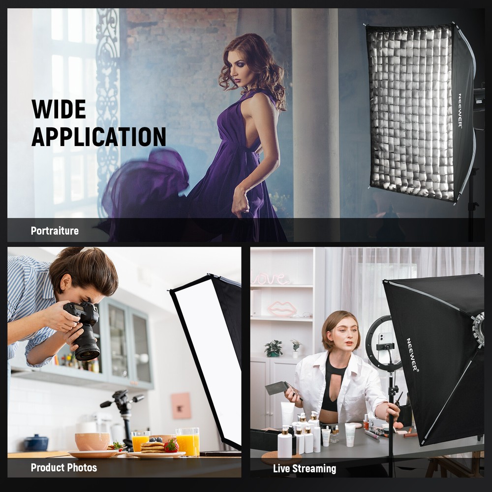 NEEWER 24''x35'' Quick Setup Foldable Rectangular Strip Softbox Bowens Mount