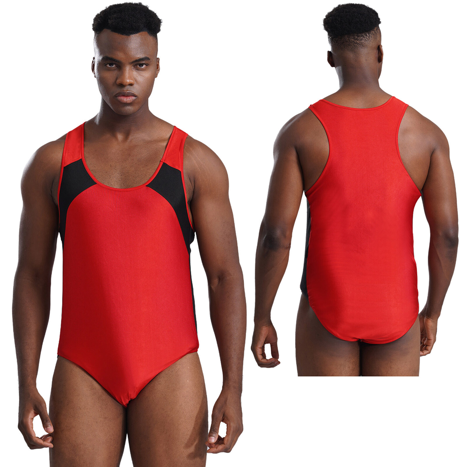 Men's Sleeveless U Neck Leotard Bodysuit Wrestling Singlet Swimming Jockstrap