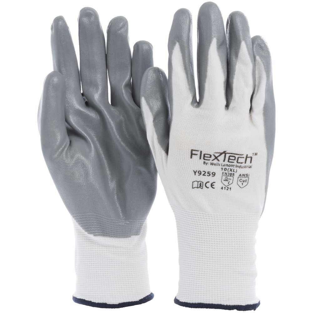 Tucker FlexTech White Knit Work Gloves with Grey Nitrile Palm - Extra Large