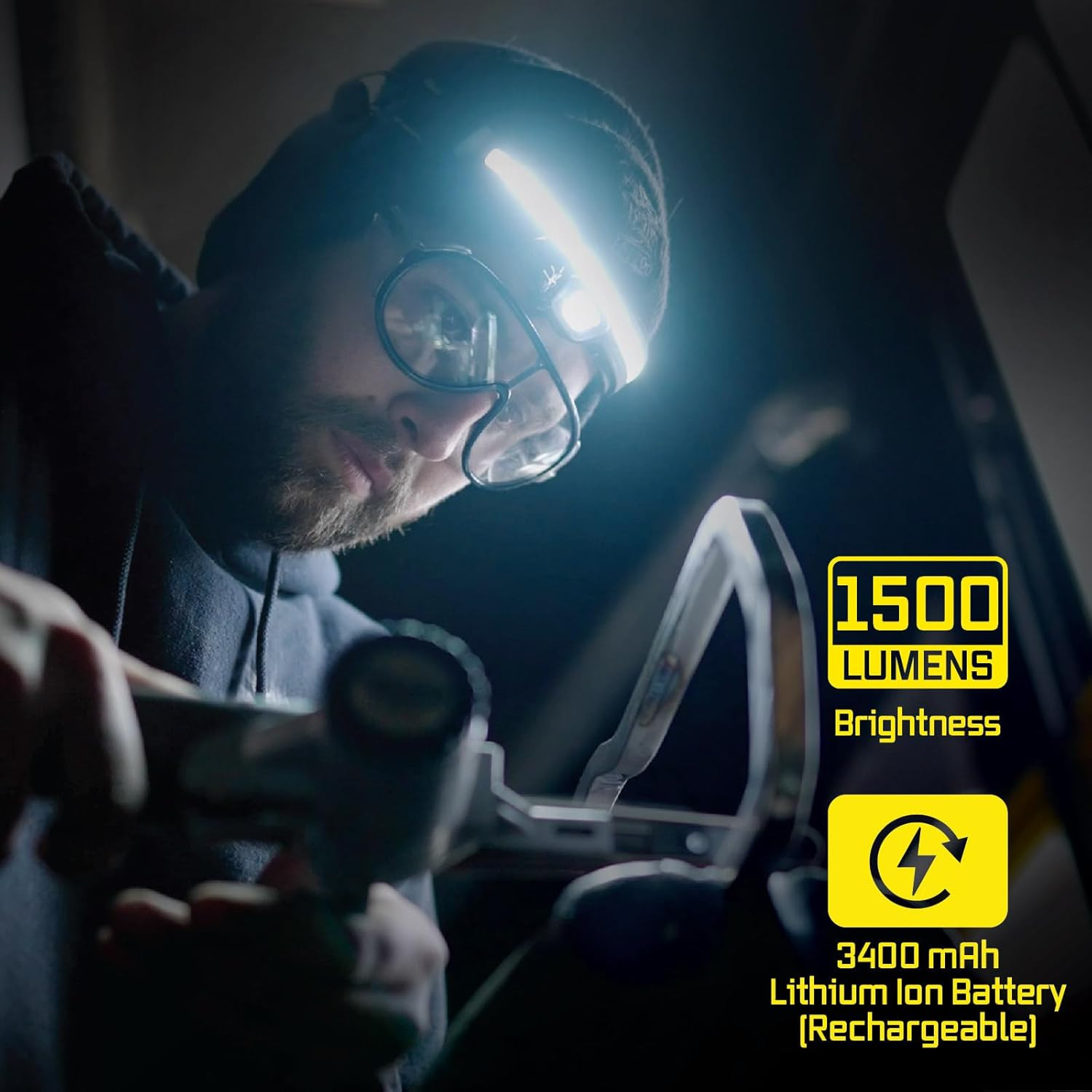 LITEBAND PRO Multi-Beam Rechargeable LED Headlamp, 1500 Lumens, 210° Wide Beam +