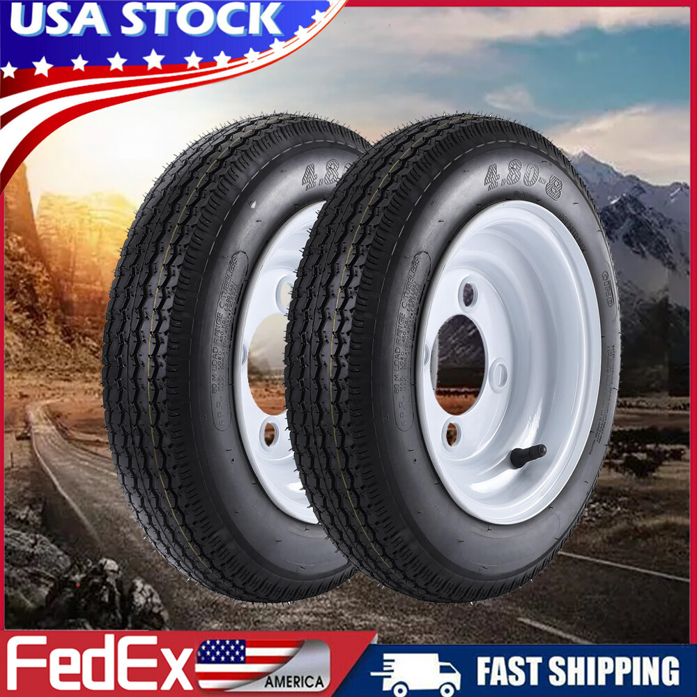2PACK 4.80-8 Trailer Tires with Rims 4.80x8 480-8 6PR Load Range C, 4 Lug on 4"