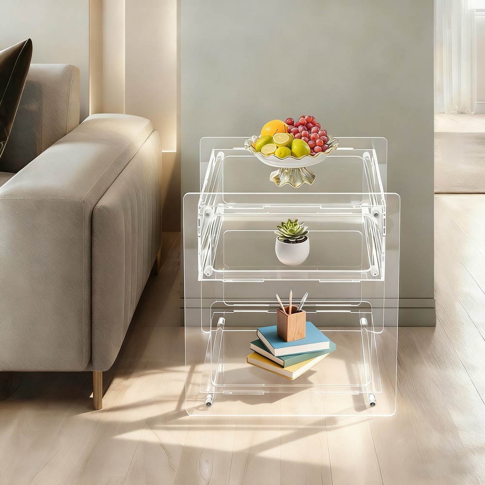 3-Tier Acrylic Side Table Acrylic Nightstand Elevated Bottom Preventing Damp