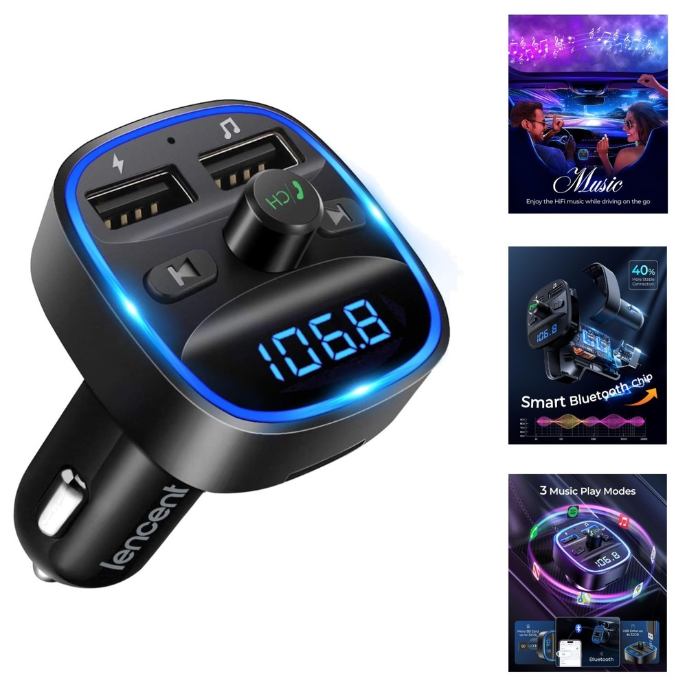 Bluetooth FM Transmitter Car Radio Adapter Dual USB Charger Hands-Free Calling