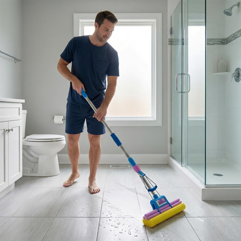 Sponge Mop with Extendable Stainless Steel Handle Absorbent for Bathroom Kitchen