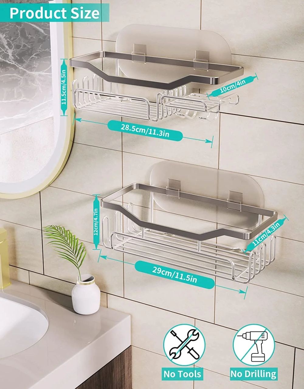 2 Pack Shower Caddy Shelf Bathroom Basket Bath Storage Holder Organizer Rack NEW