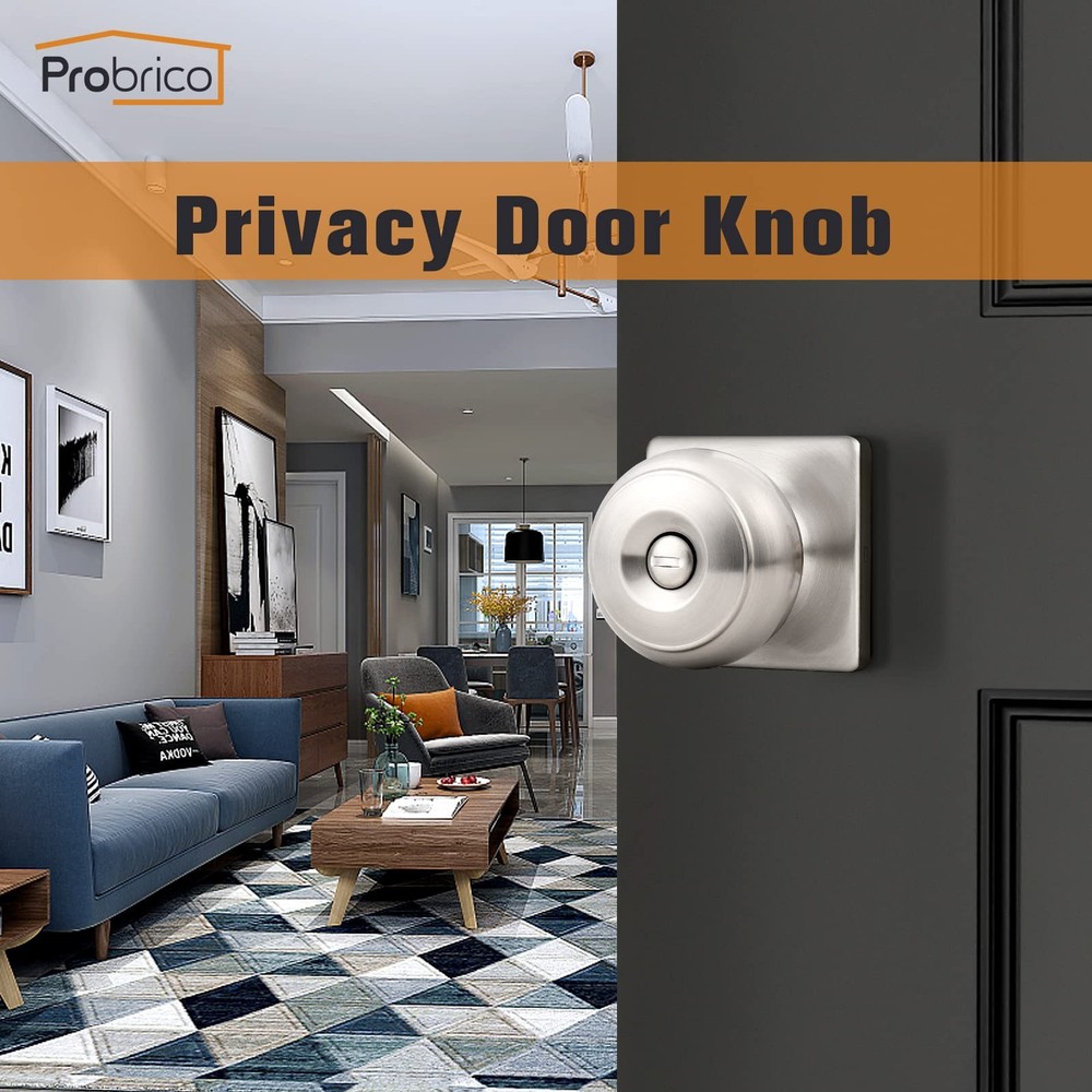 Probrico Brushed Nickel Square Door Knobs, Privacy Knob