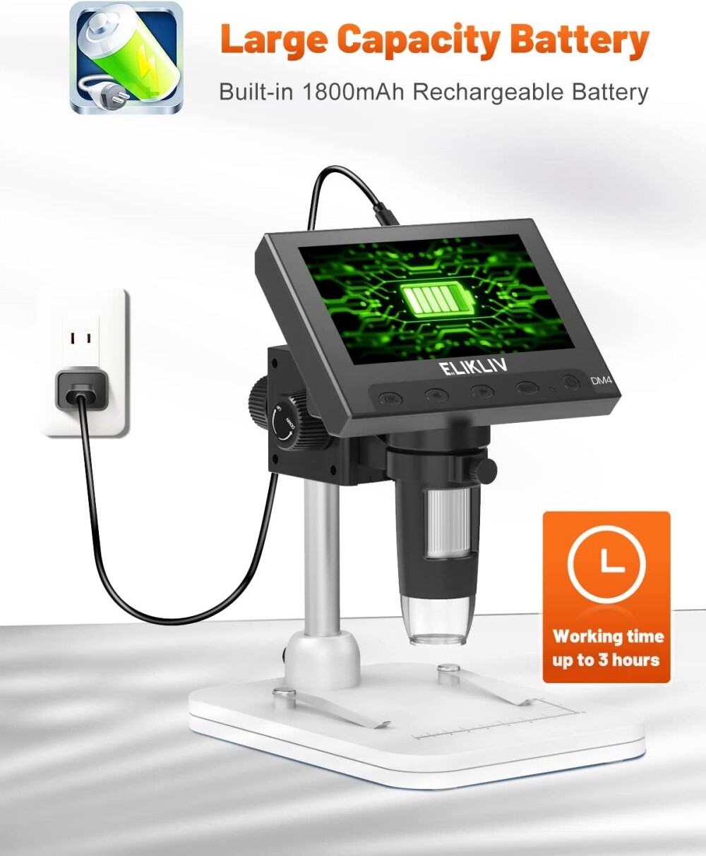 Elikliv Coin Microscope 1000X 4.3'' LCD Digital Microscope with Screen USB HD