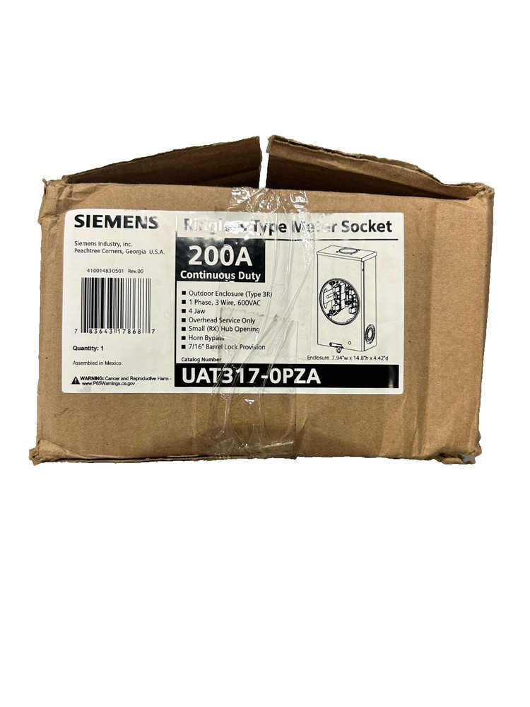 Siemens UAT317-0PZA Ringless Type Meter Socket 200A
