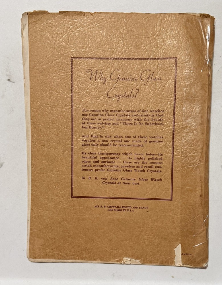 Vintage 1952 BB Watch Crystal Catalog Reference Guide