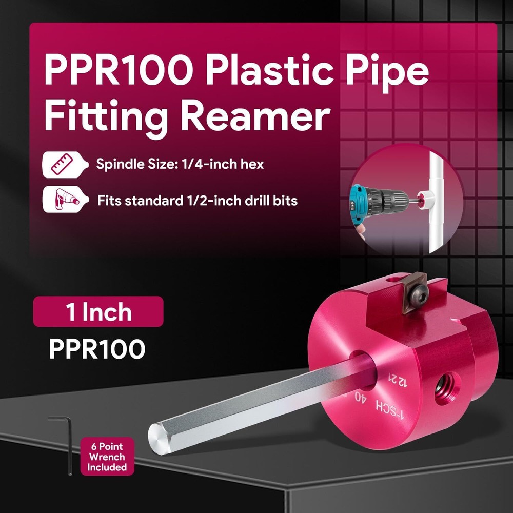 PPR100 Plastic Pipe Fitting Reamer Kit for PVC, SCH40, ABS, CPVC 1/2" Drills