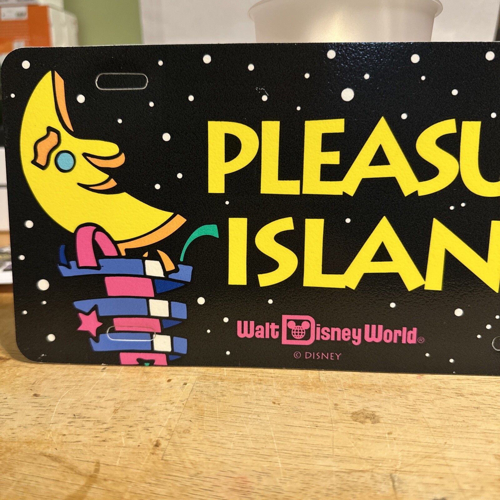 Pleasure Island Walt Disney World Vintage 90s License Plate Plastic Sign