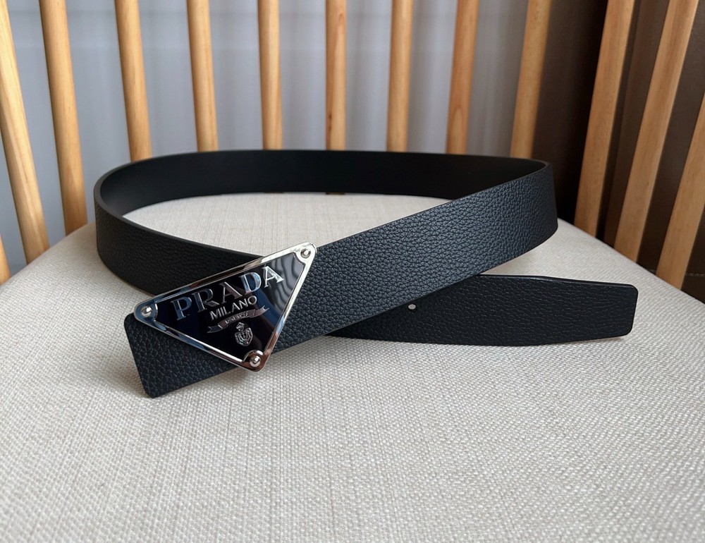 Prada men's black leather belt
