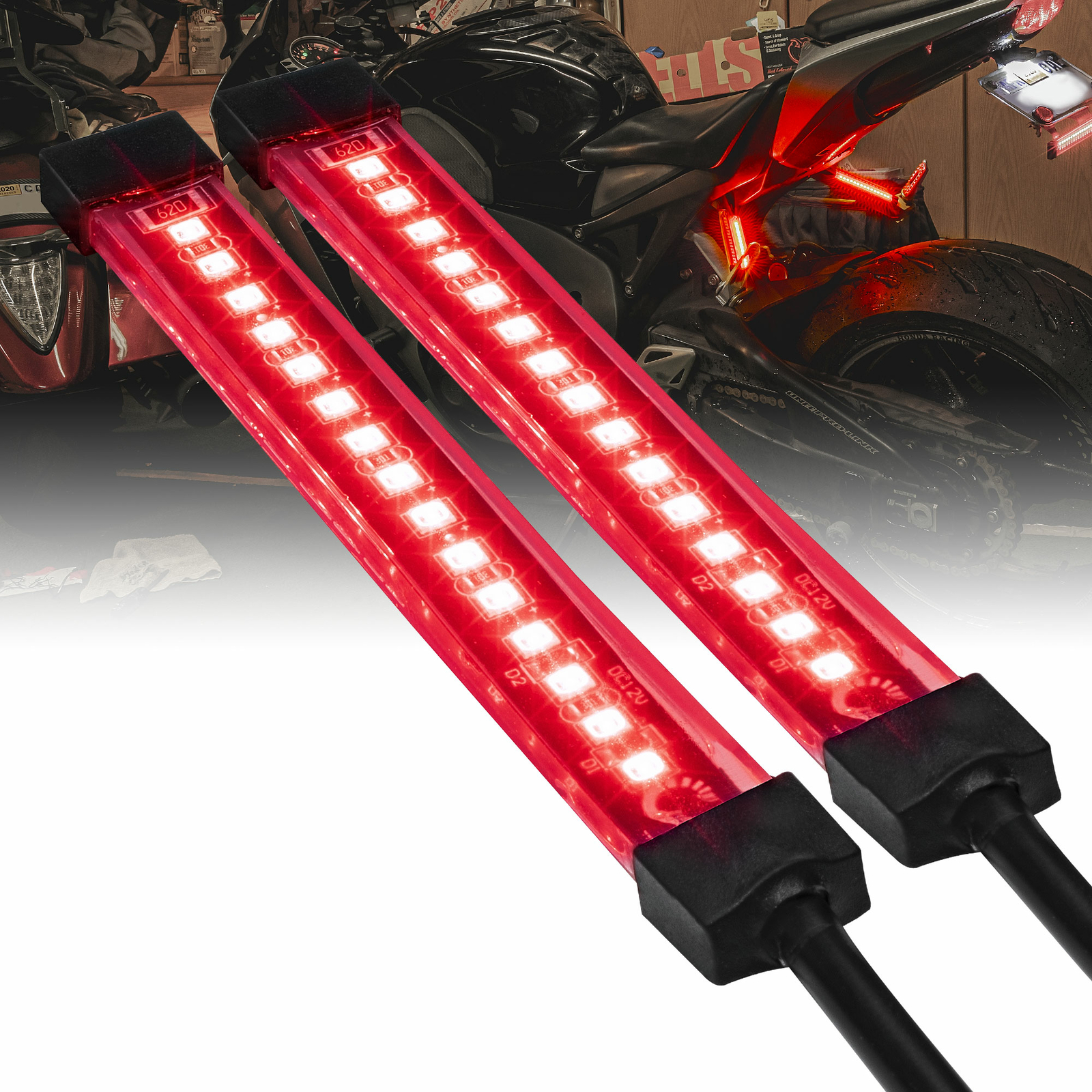 2pc 5" Universal Flexible Motorcycle Red LED Brake Turn Signal Tail Light Strip