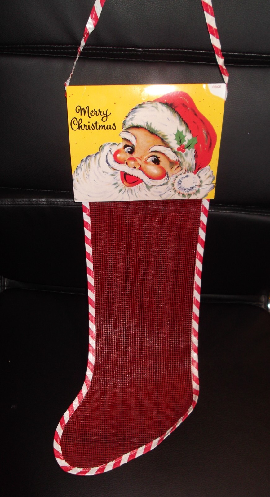 LARGE 20" Vtg Mesh Net XL Christmas Stocking W/Santa Header Unused Fillable NOS