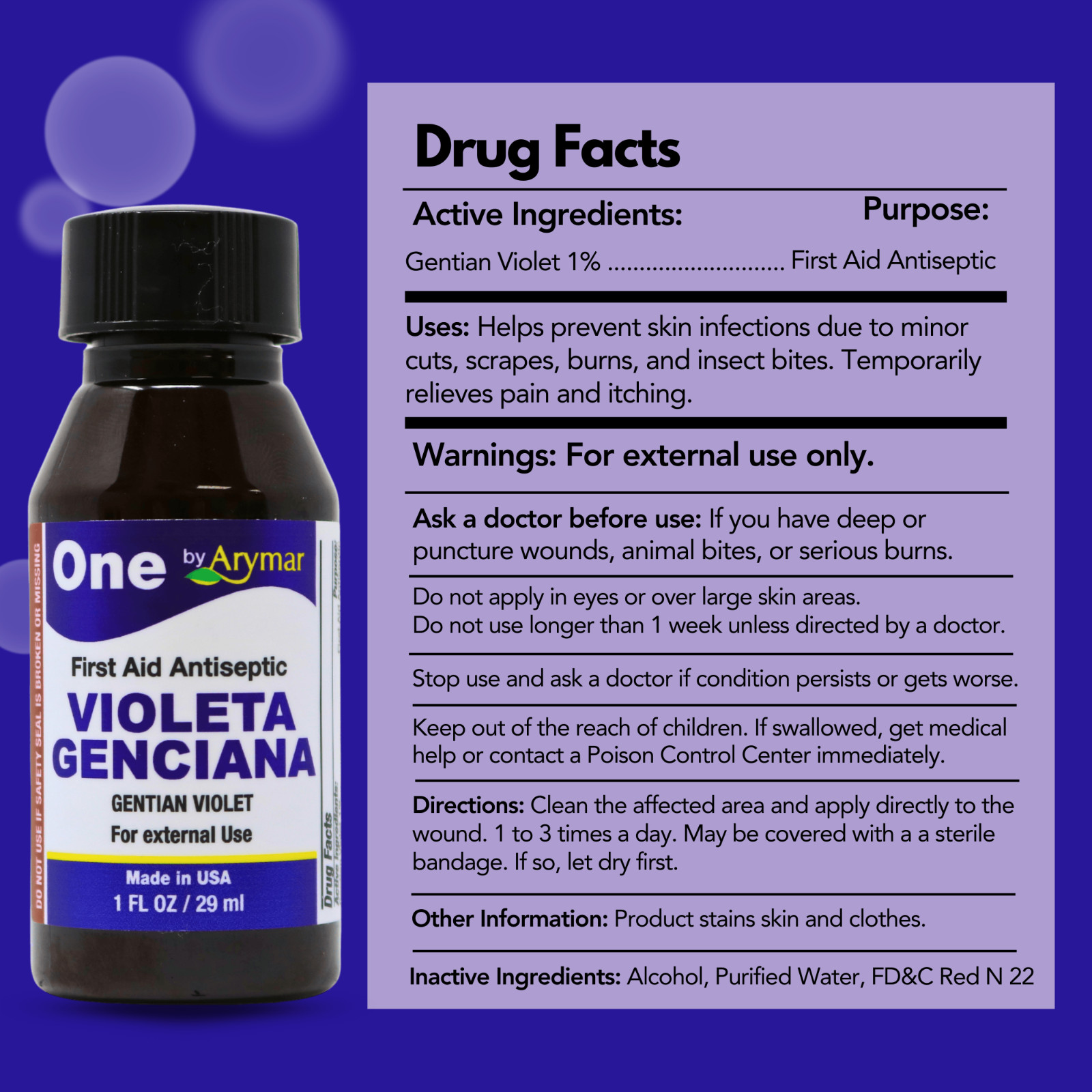 Arymar Violeta Genciana Antiseptic, 1 fl oz Pack of 3