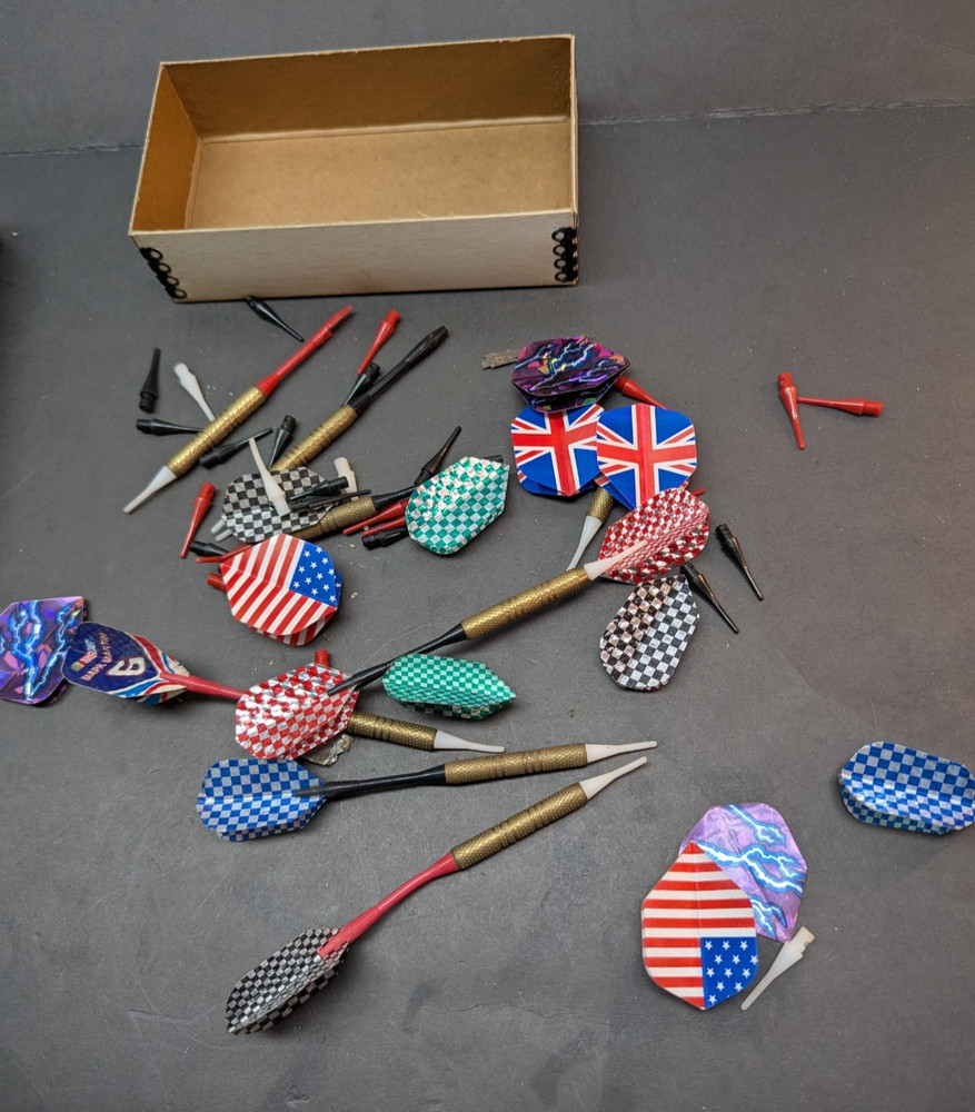 Bulk Darts Soft Tip Assorted Accessories US and British Flags Empty Swagelok Box