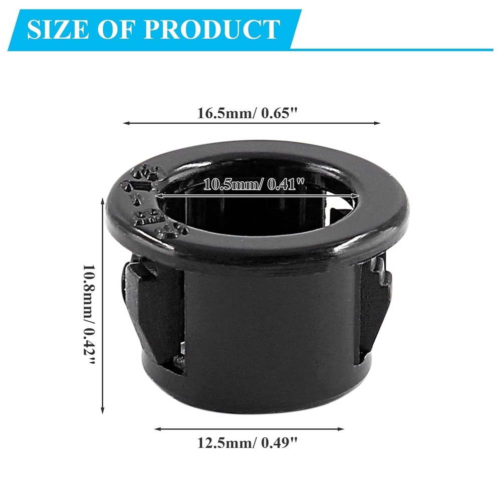 50 Pcs Black Snap Bushing 1/2" Mounting Diameter, Plastic