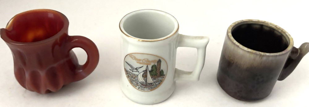 THREE (3) HANDLED SMALL MUGS / PITCHER LOT D-1